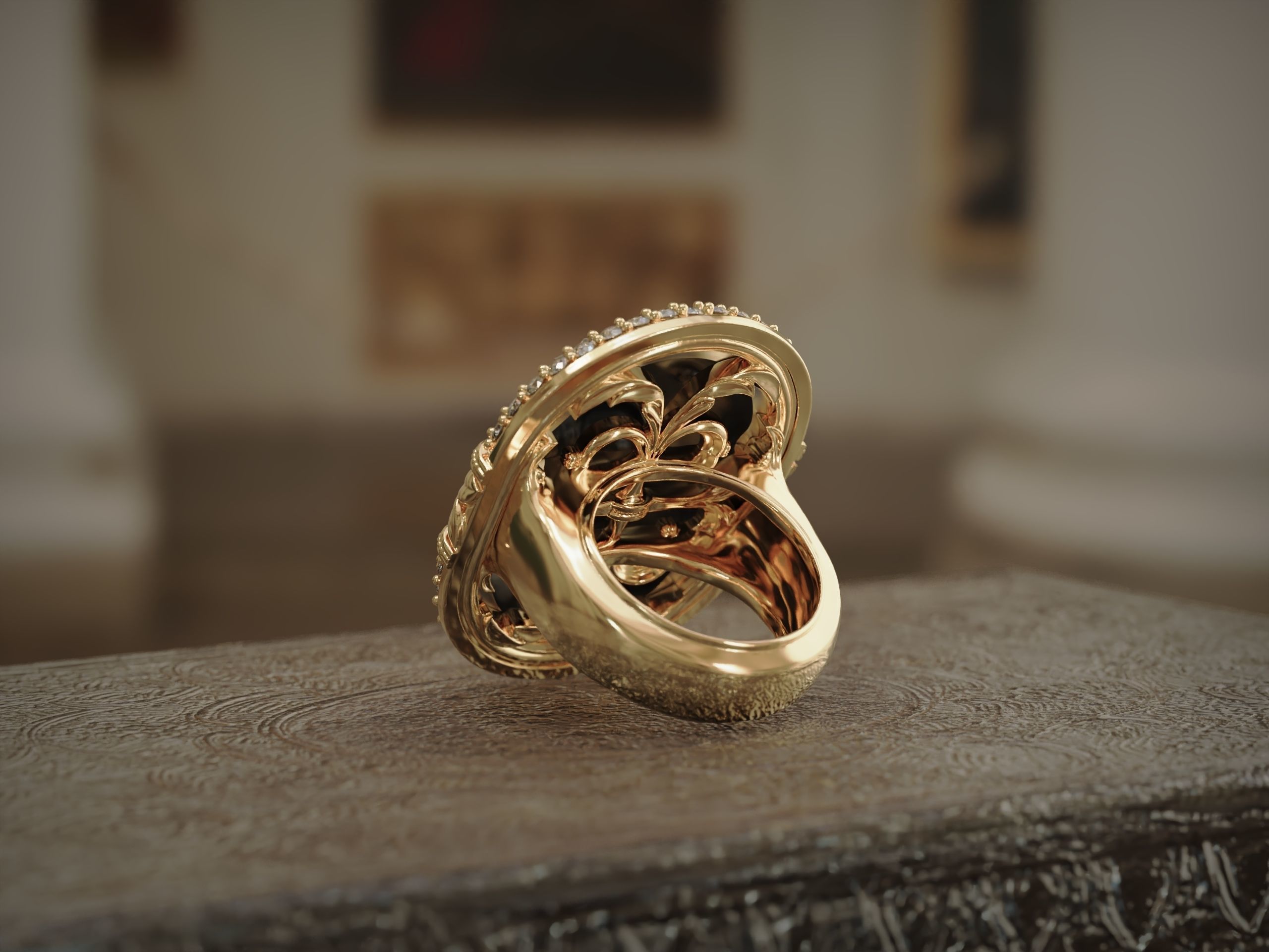 Classic Ring Skull with diamonds 3D print model_3