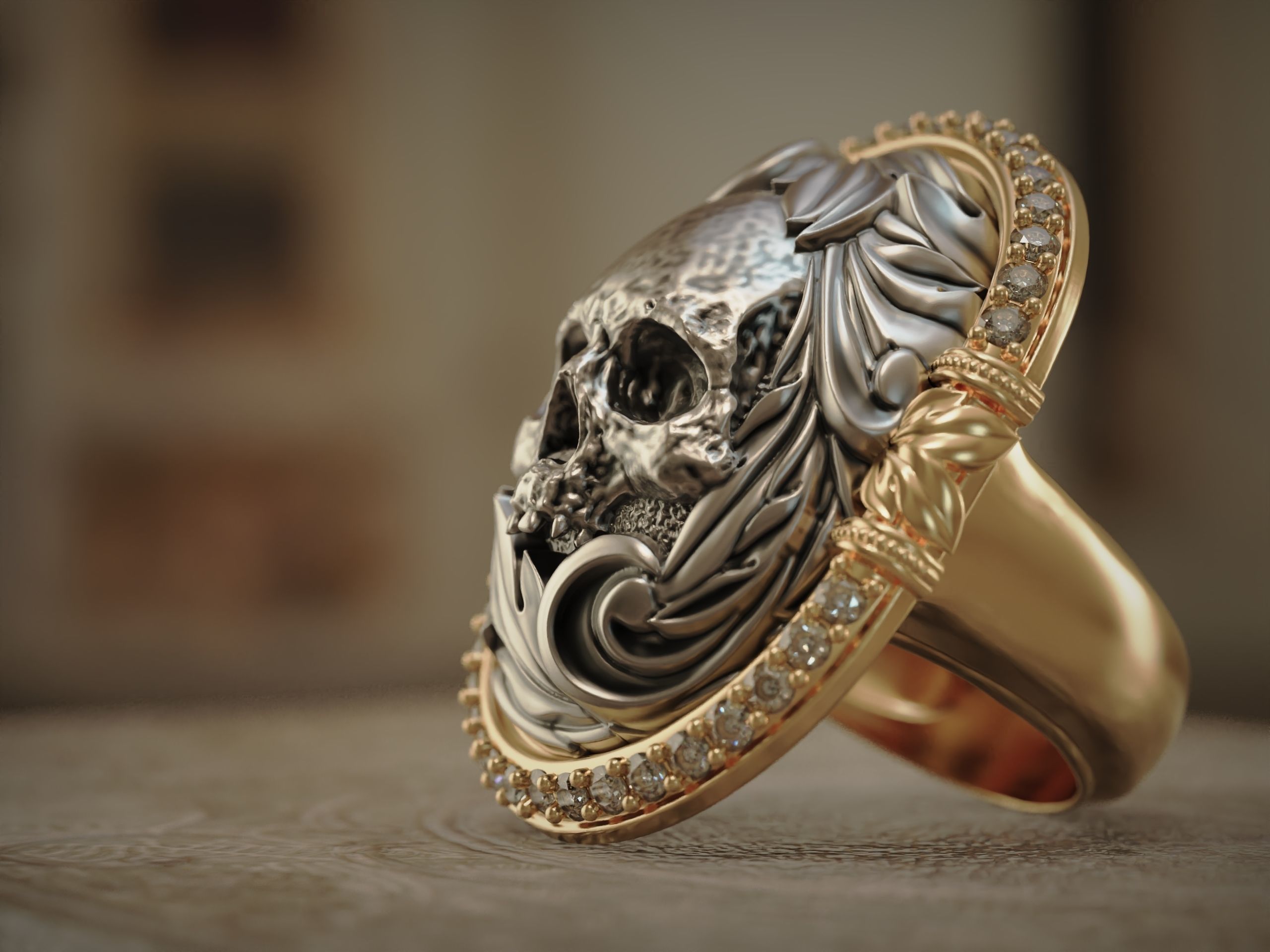 Classic Ring Skull with diamonds 3D print model_1