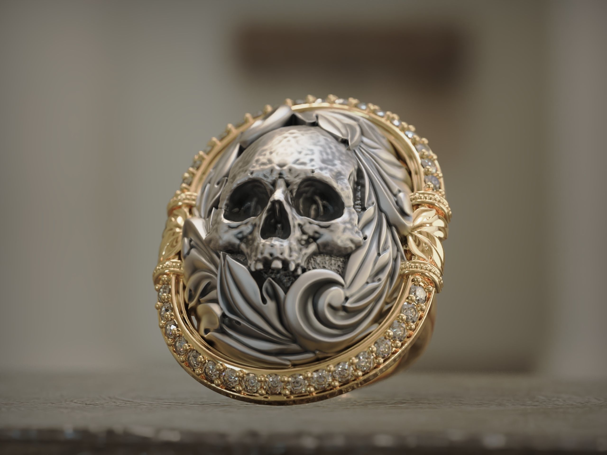 Classic Ring Skull with diamonds 3D print model_5