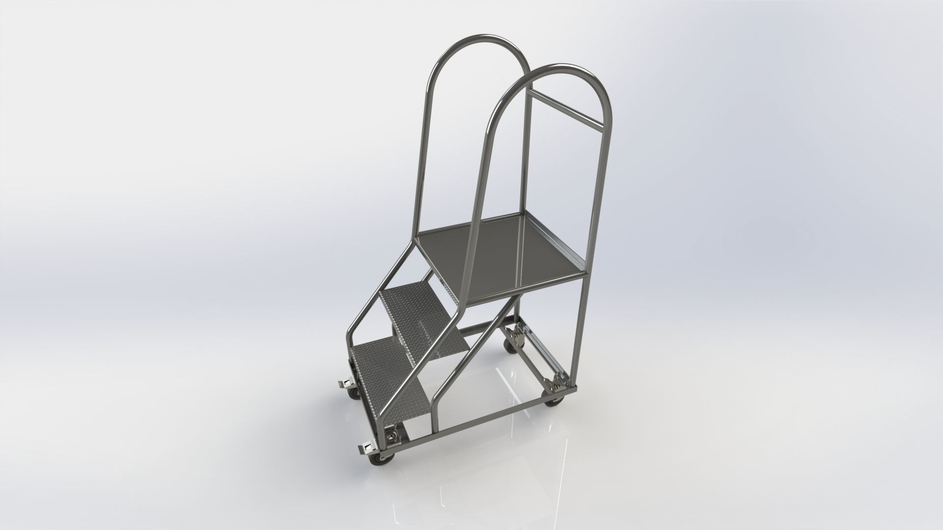 Stainless Steel Wheeled Ladder 3D model_2
