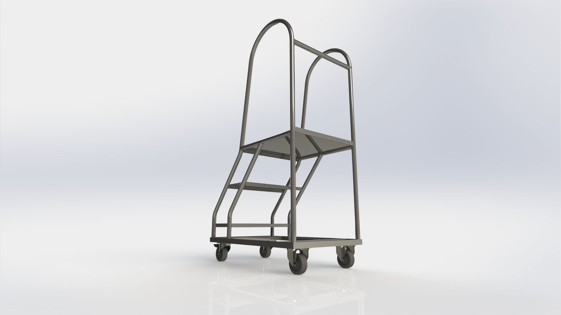 Stainless Steel Wheeled Ladder 3D model_3