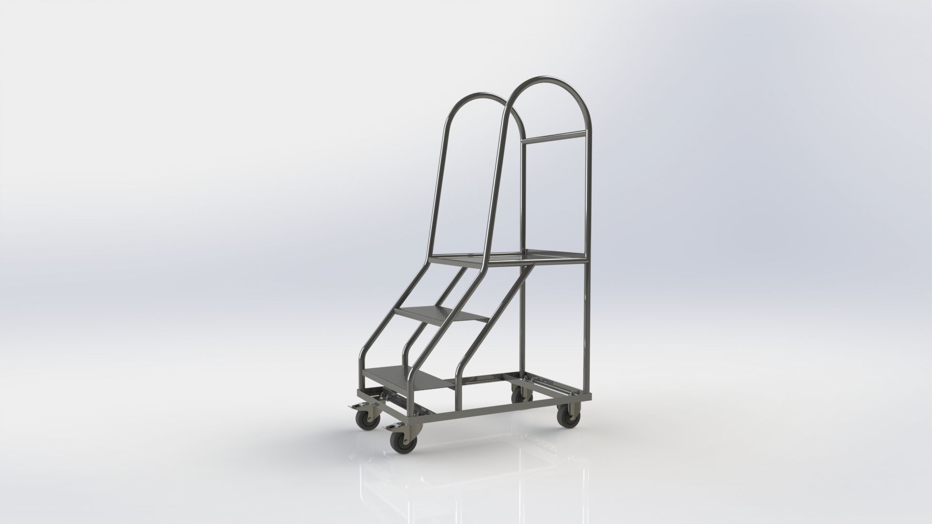Stainless Steel Wheeled Ladder 3D model_1