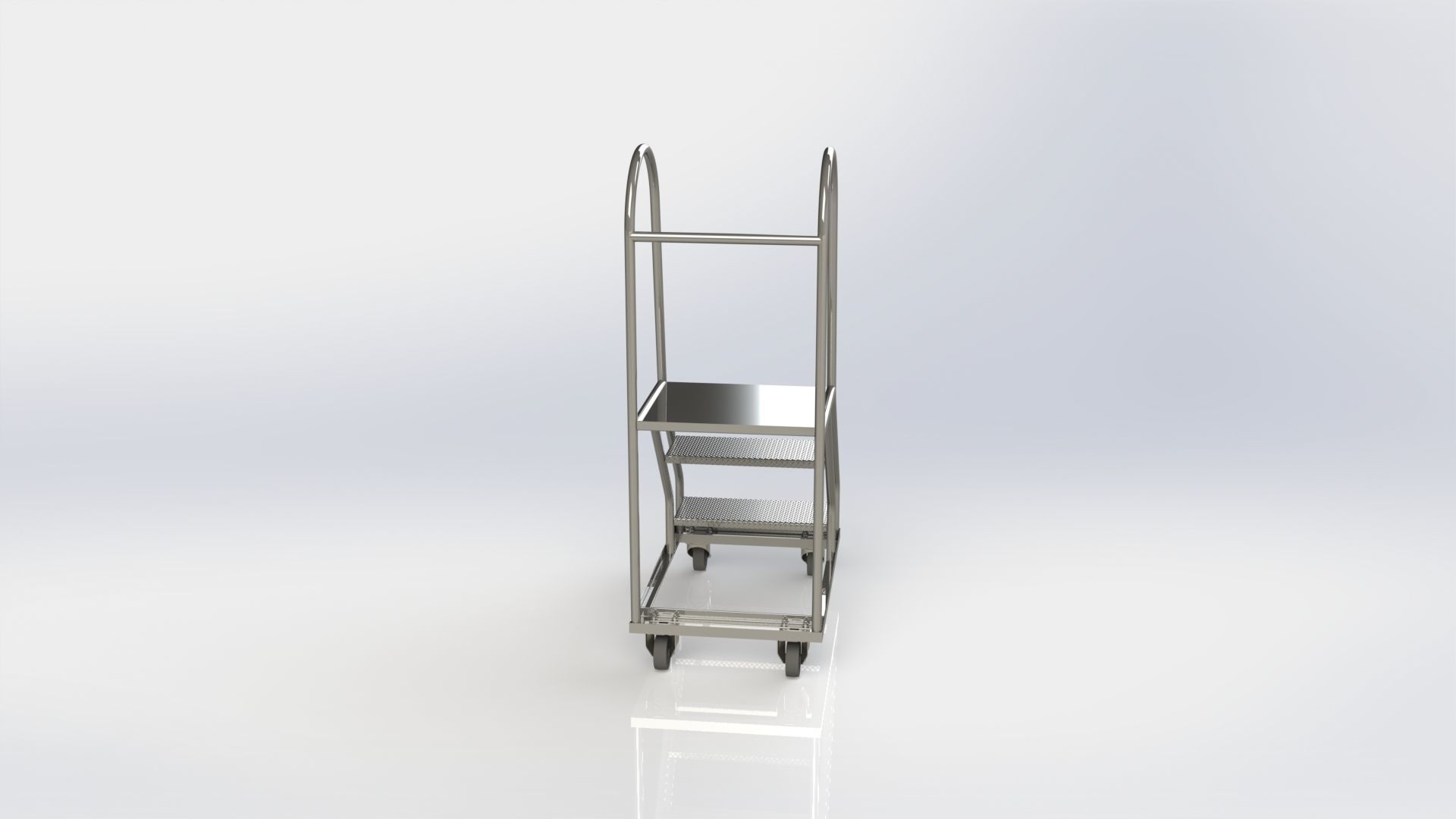 Stainless Steel Wheeled Ladder 3D model_4