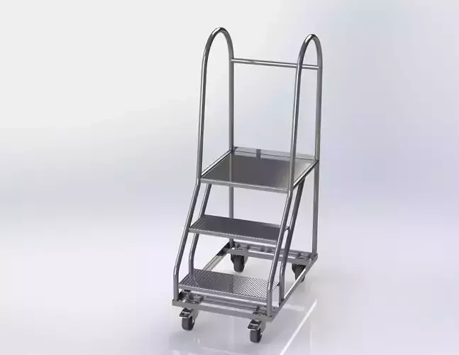 Stainless Steel Wheeled Ladder 3D model