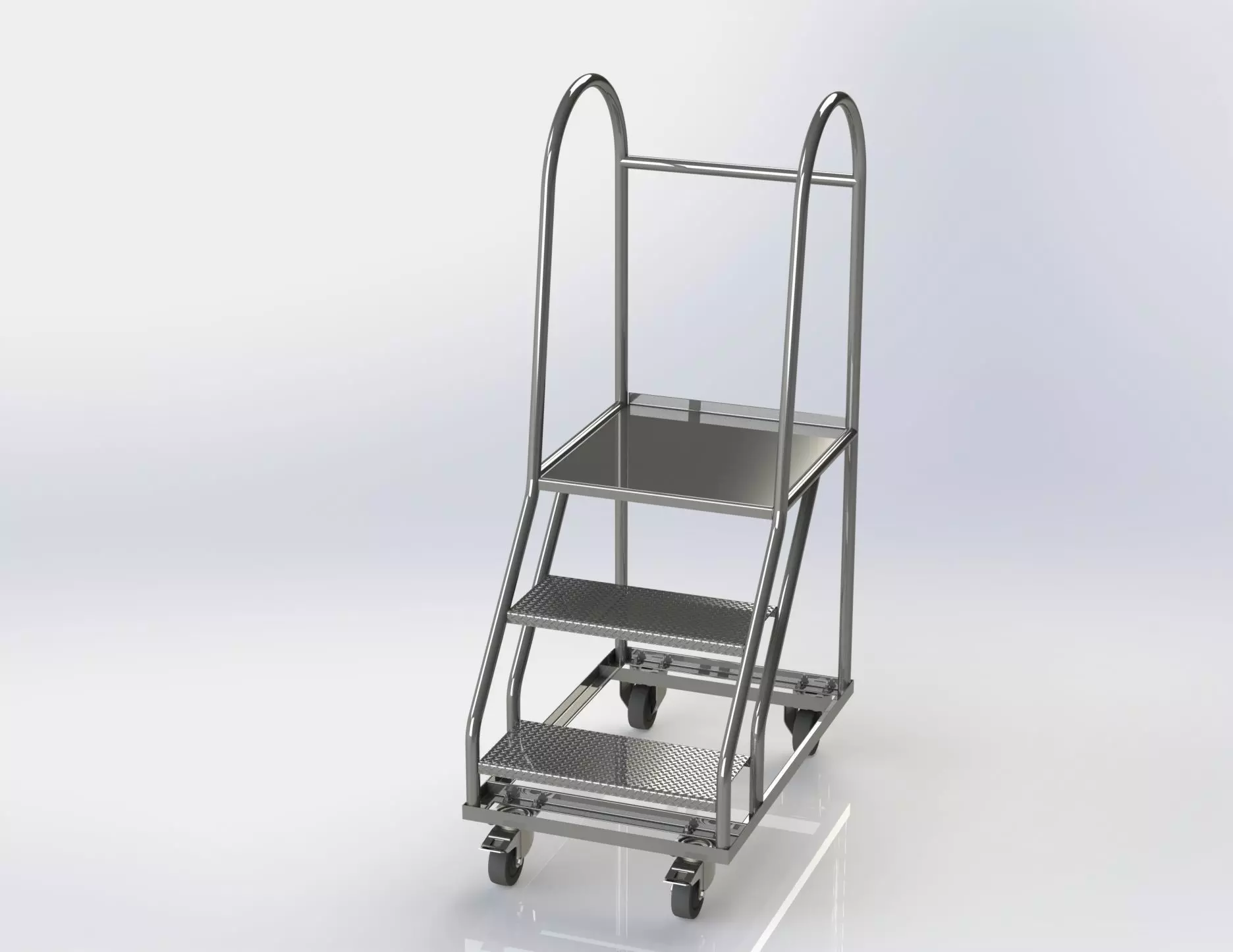 Stainless Steel Wheeled Ladder 3D model_0
