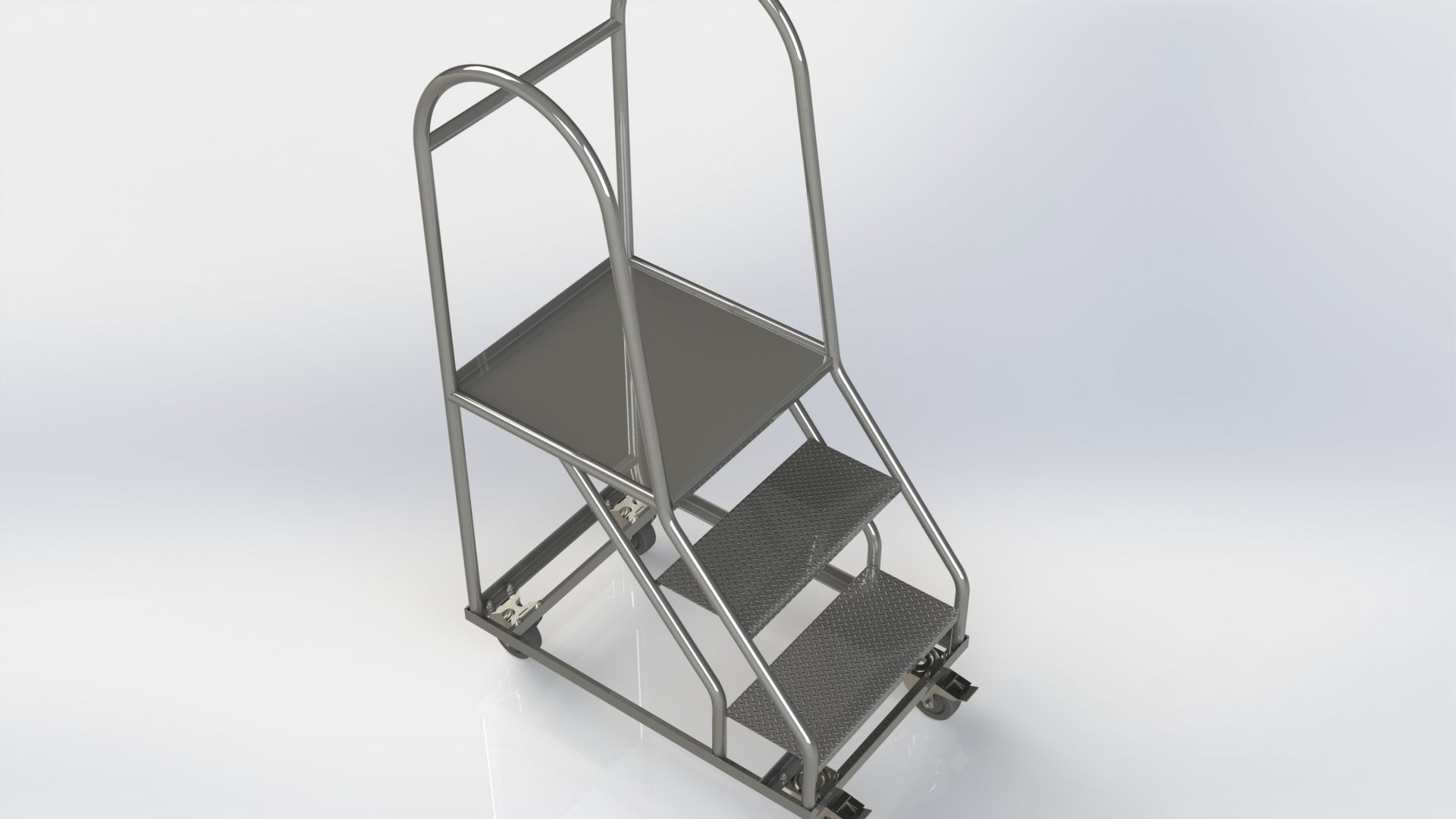 Stainless Steel Wheeled Ladder 3D model_6