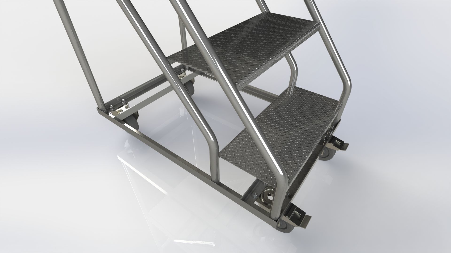 Stainless Steel Wheeled Ladder 3D model_7