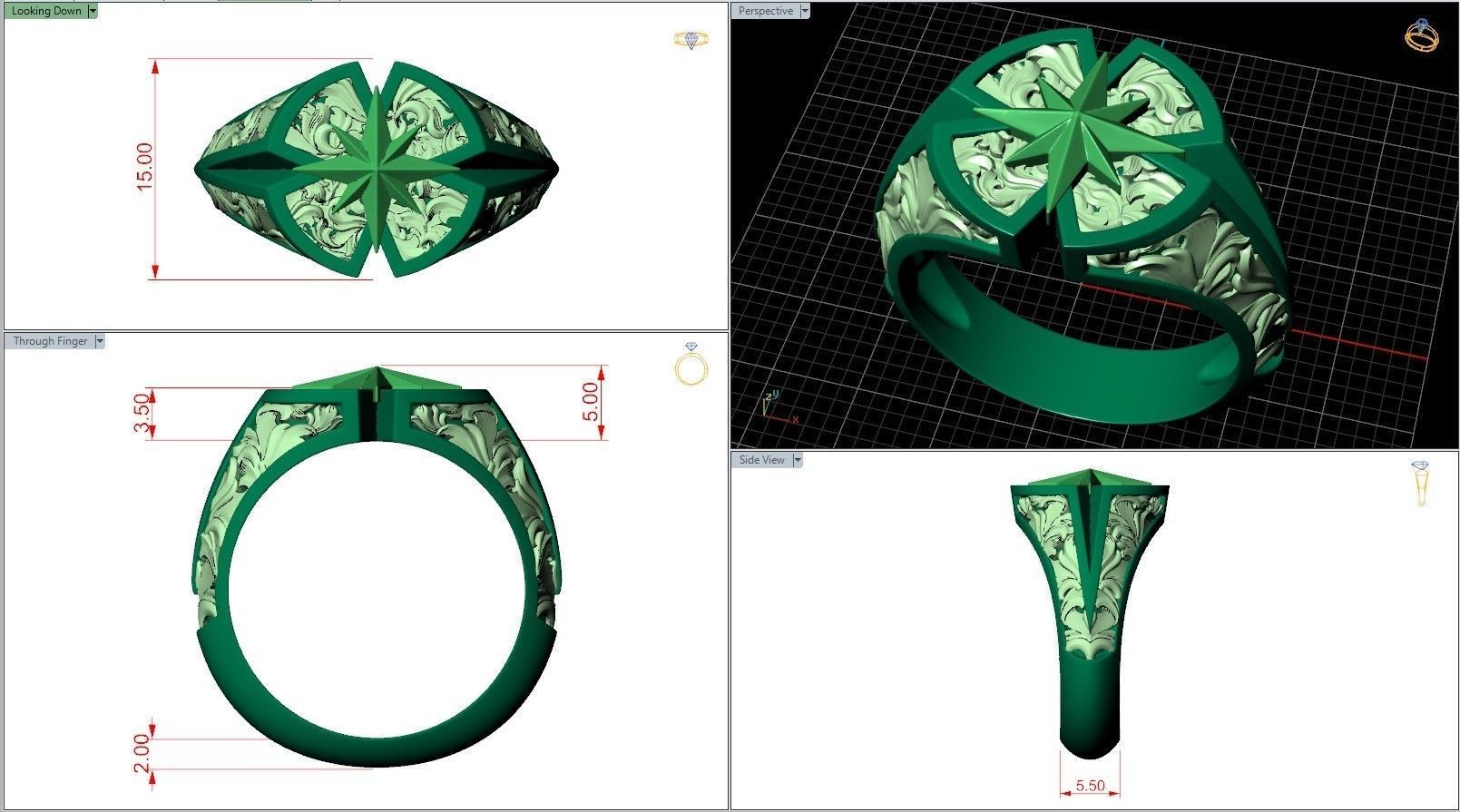 Windrose Star Compass Traveler Pattern Signet 3D print model_8