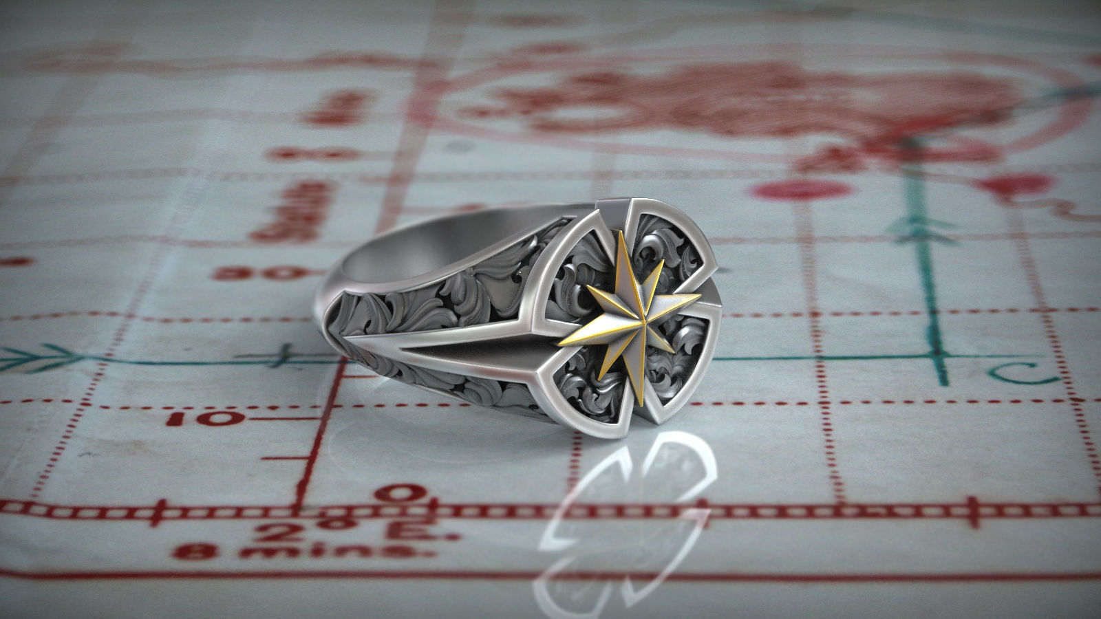 Windrose Star Compass Traveler Pattern Signet 3D print model_6