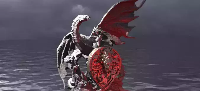 Dark Wyvern Arthurian Dragon Statue Crest  3D model