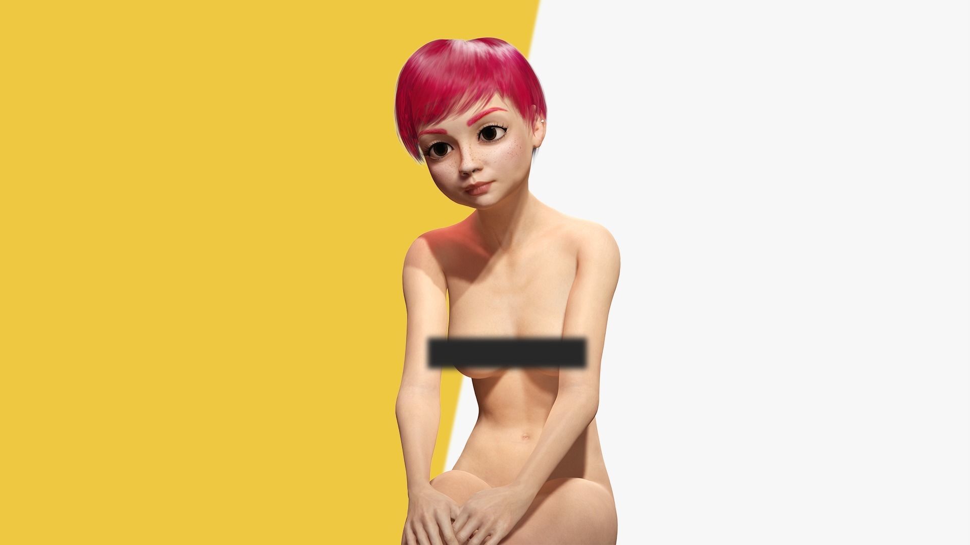 Red Realistic stylized cartoon Female Low-poly 3D model_9