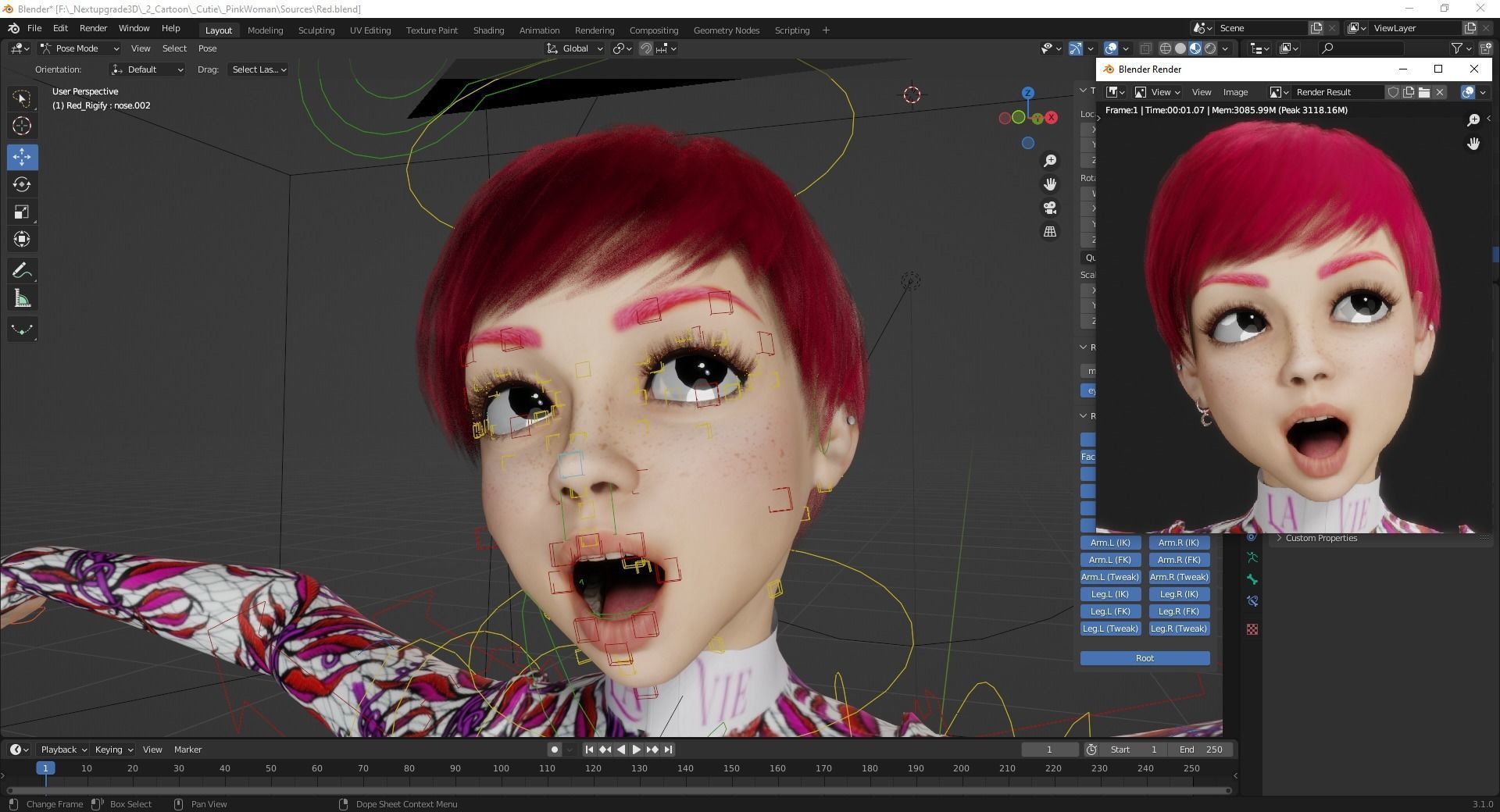 Red Realistic stylized cartoon Female Low-poly 3D model_24