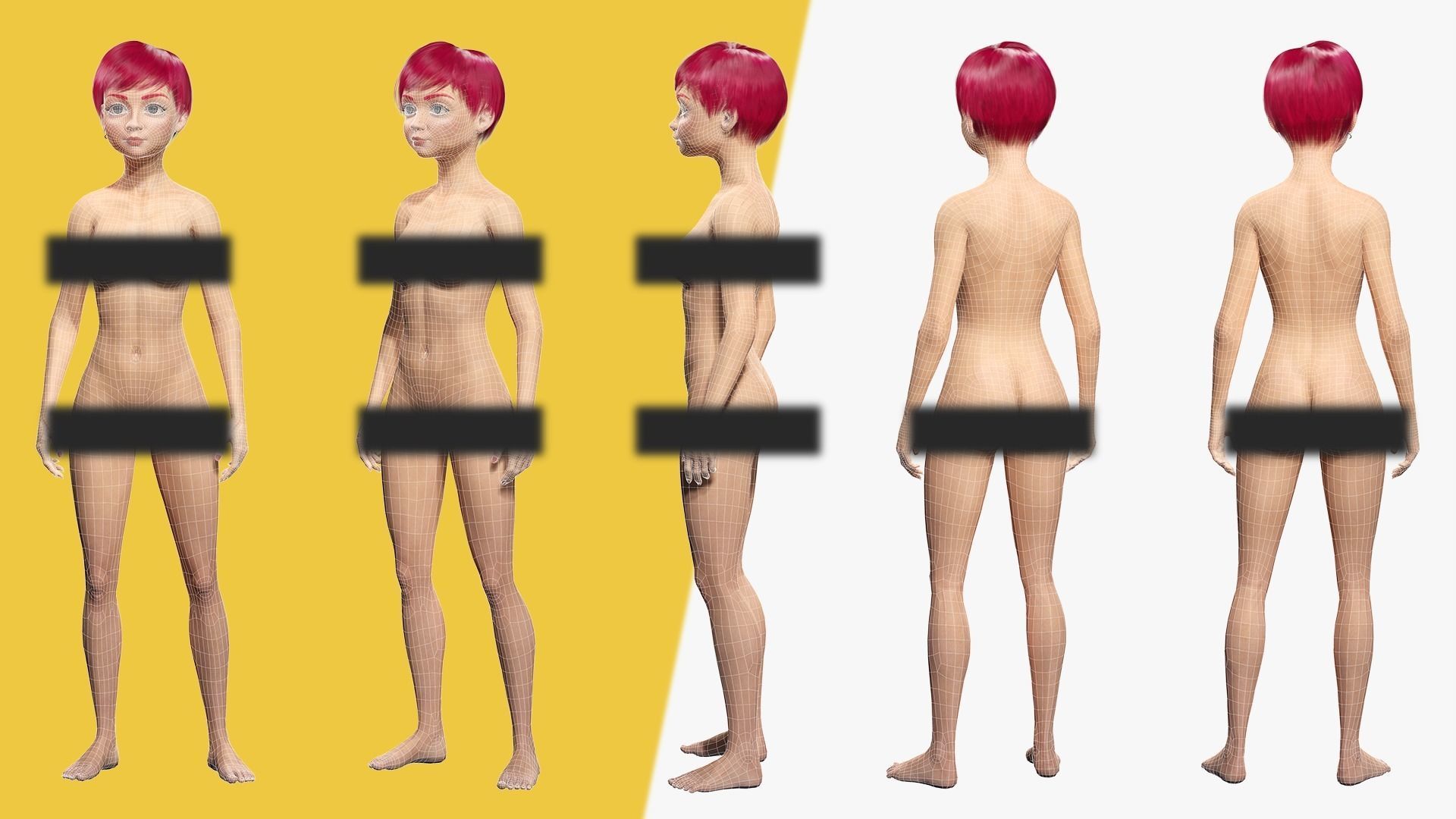 Red Realistic stylized cartoon Female Low-poly 3D model_4