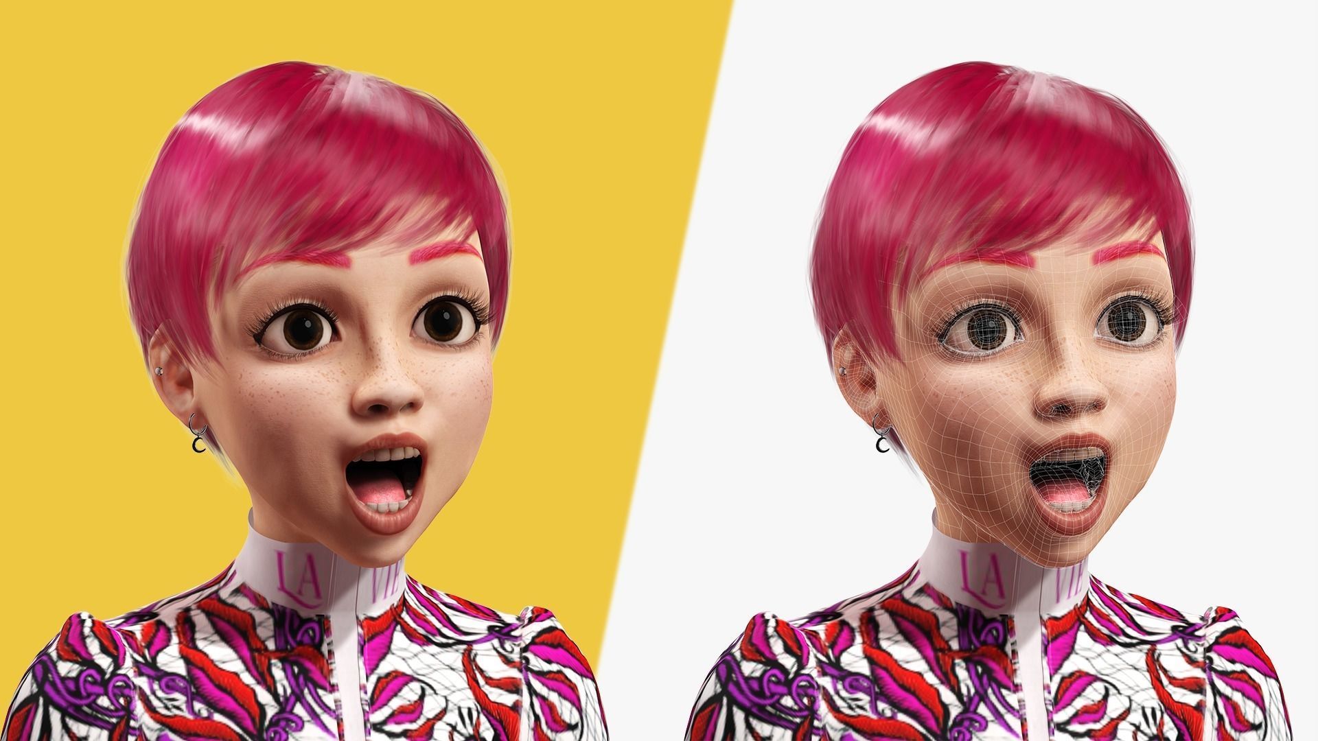 Red Realistic stylized cartoon Female Low-poly 3D model_16