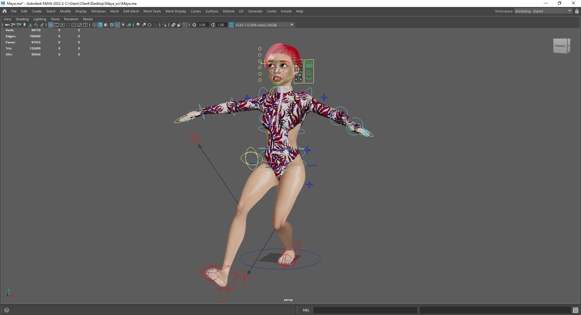 Red Realistic stylized cartoon Female Low-poly 3D model_29