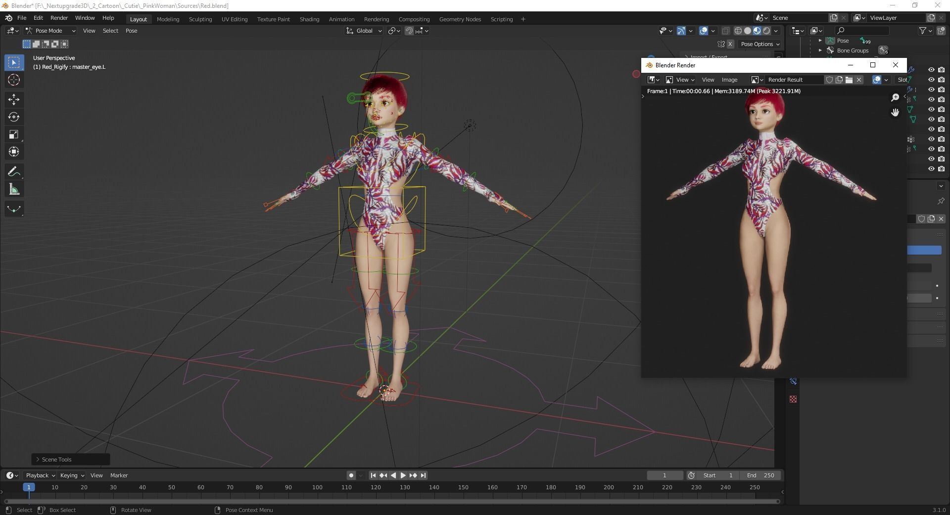 Red Realistic stylized cartoon Female Low-poly 3D model_21