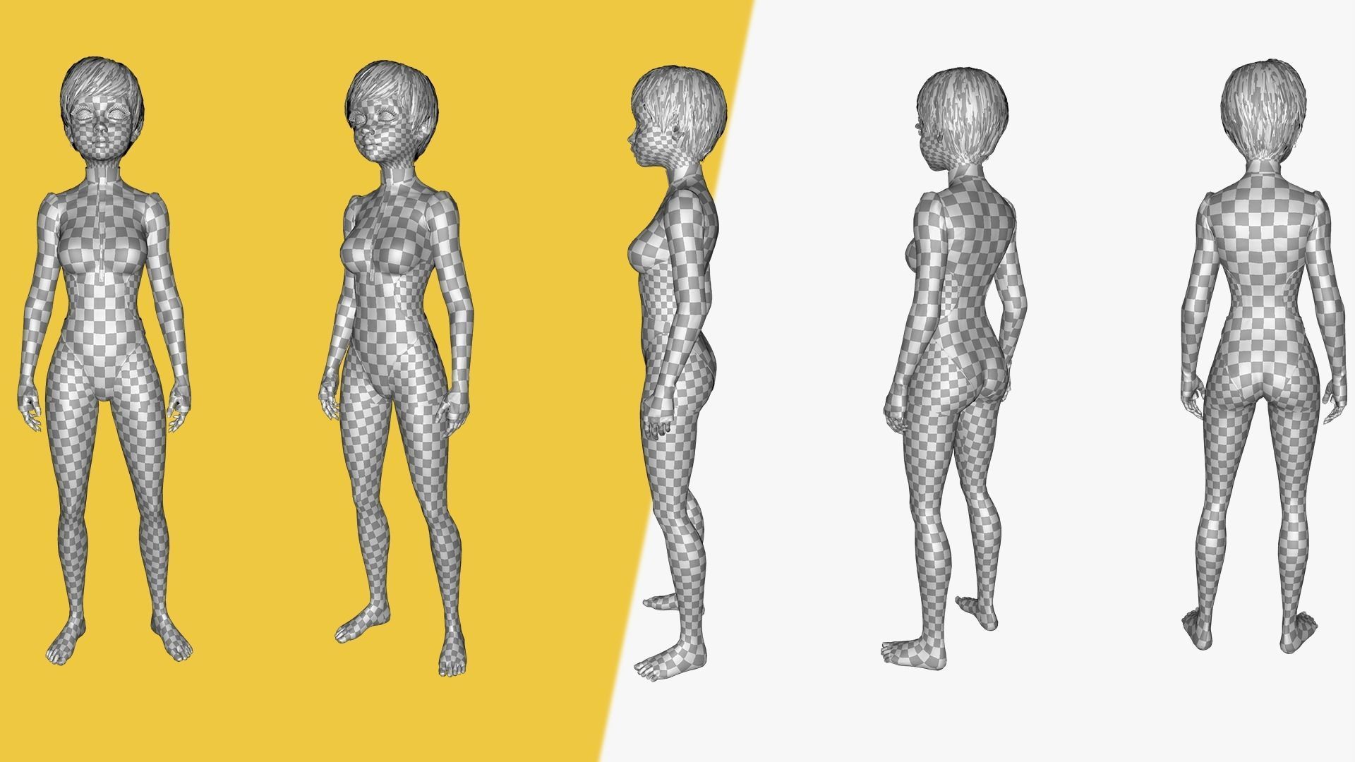 Red Realistic stylized cartoon Female Low-poly 3D model_39