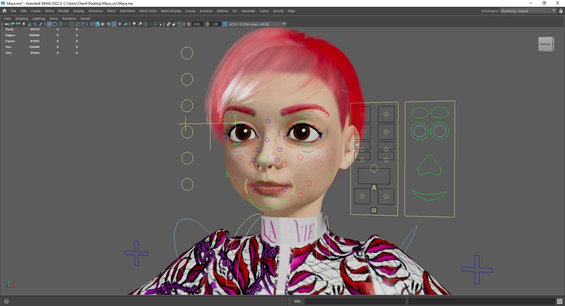 Red Realistic stylized cartoon Female Low-poly 3D model_30