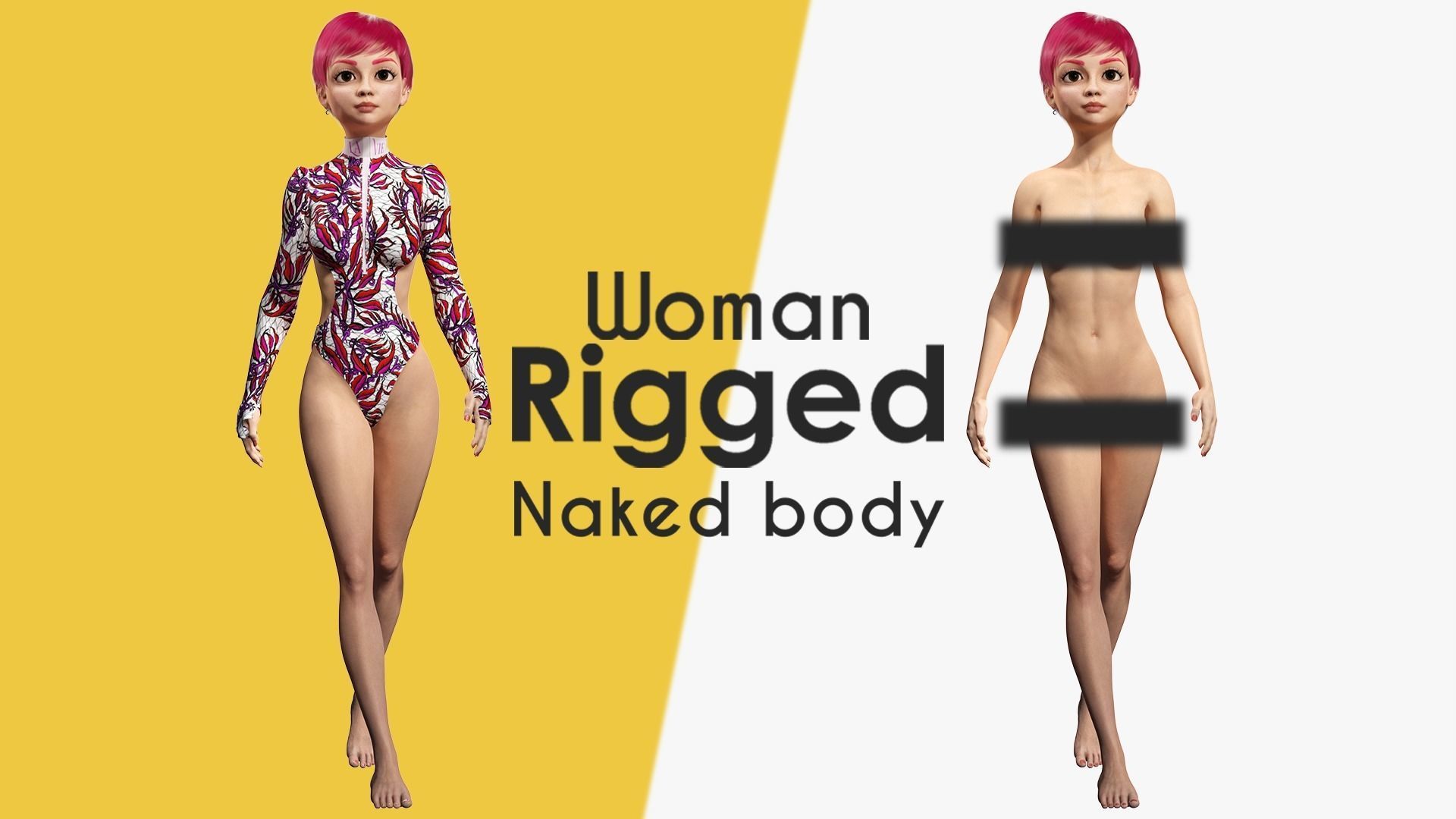 Red Realistic stylized cartoon Female Low-poly 3D model_1