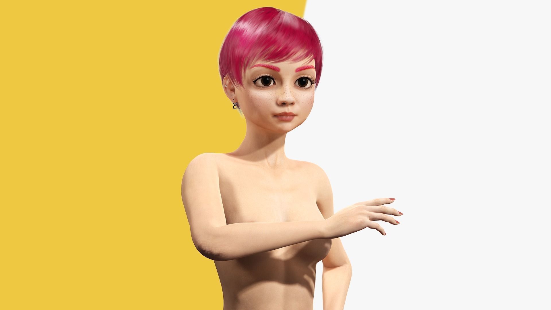 Red Realistic stylized cartoon Female Low-poly 3D model_13