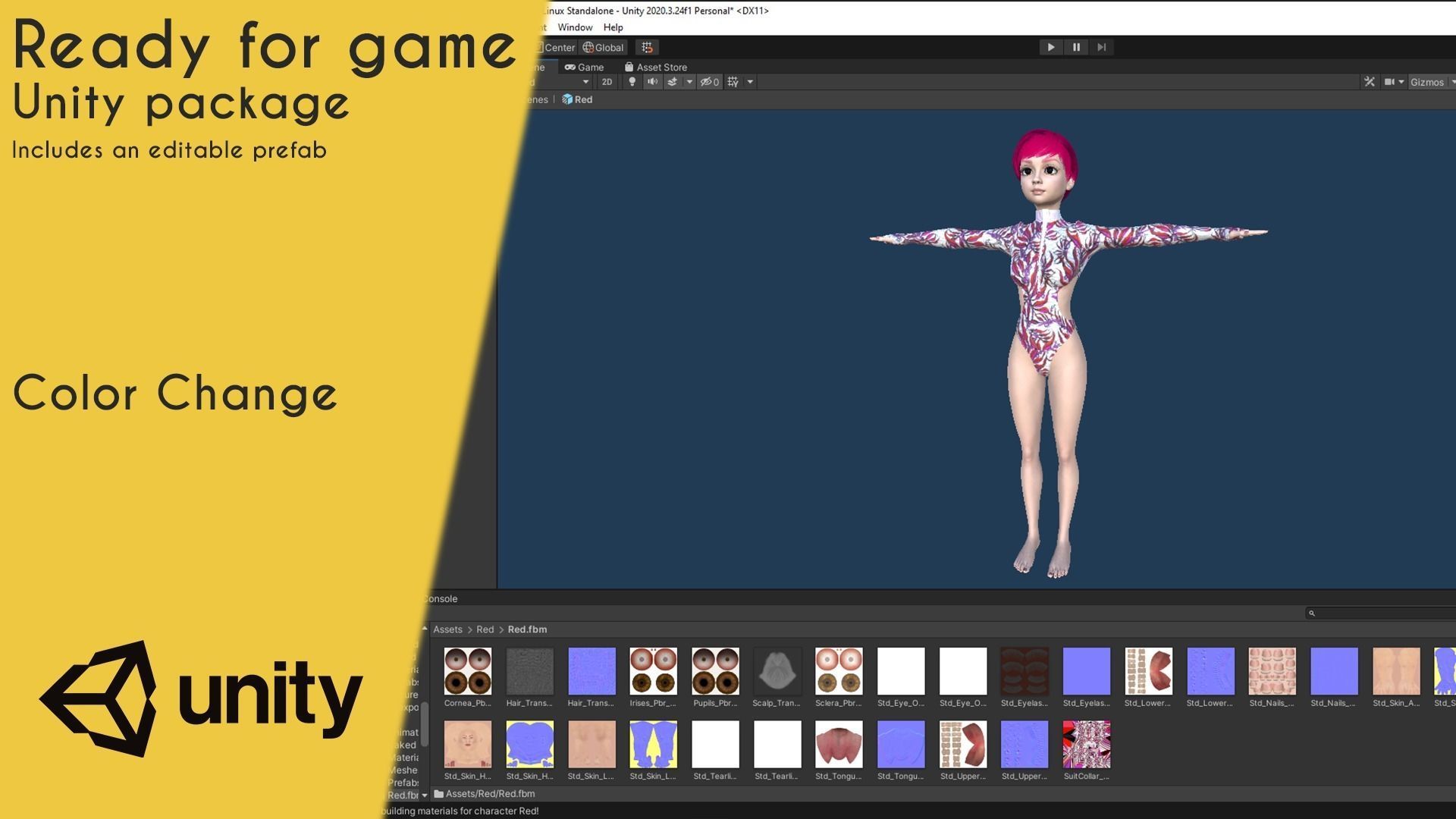 Red Realistic stylized cartoon Female Low-poly 3D model_37