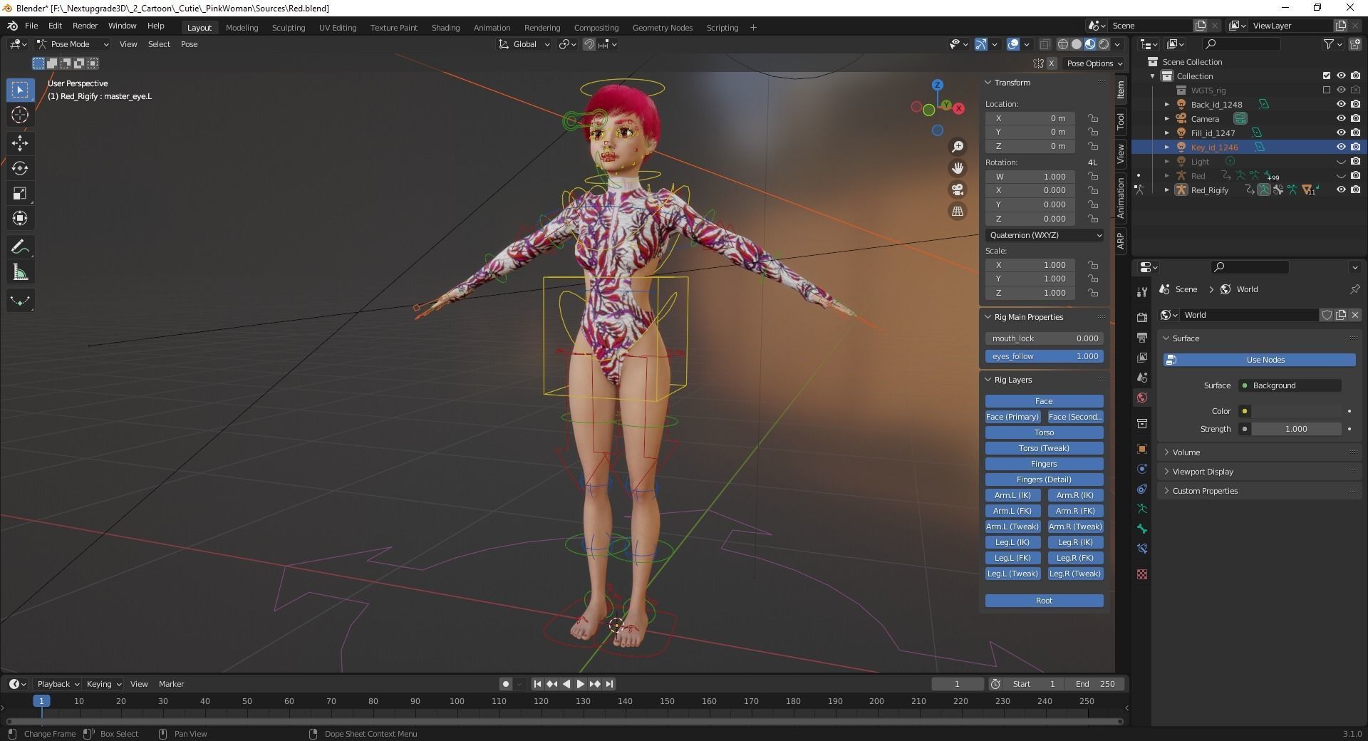 Red Realistic stylized cartoon Female Low-poly 3D model_22