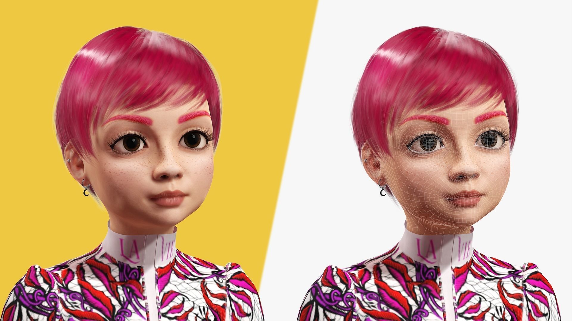 Red Realistic stylized cartoon Female Low-poly 3D model_19