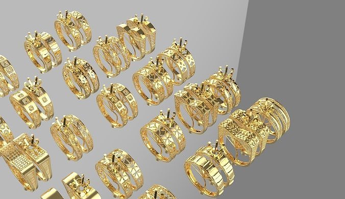 set gold rings pattern turkish models ready to print 3D print model