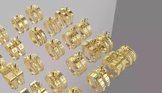 set gold rings pattern turkish models ready to print
