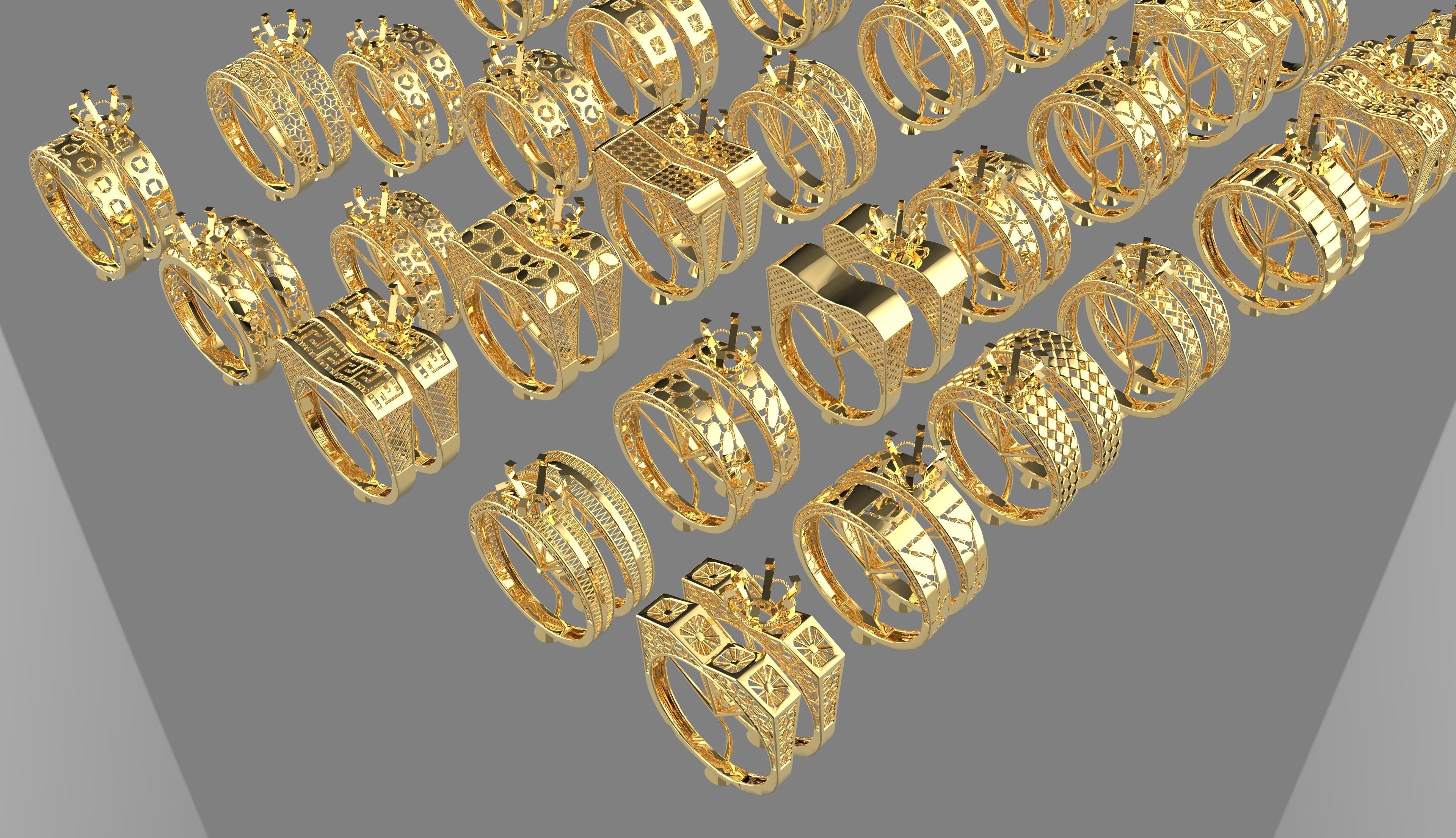 set gold rings pattern turkish models ready to print 3D print model_1