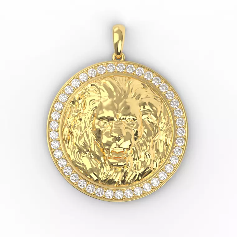 191121P lion round pendant with 41gems 2mm 3D print model