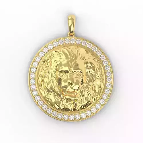 191121P lion round pendant with  41gems 2mm