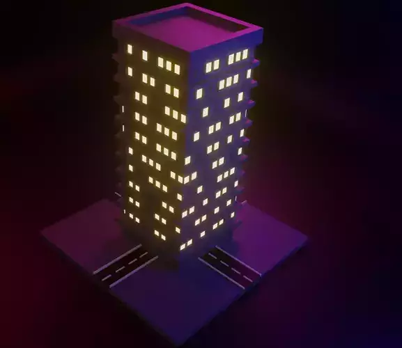 BUILDING lit up at night