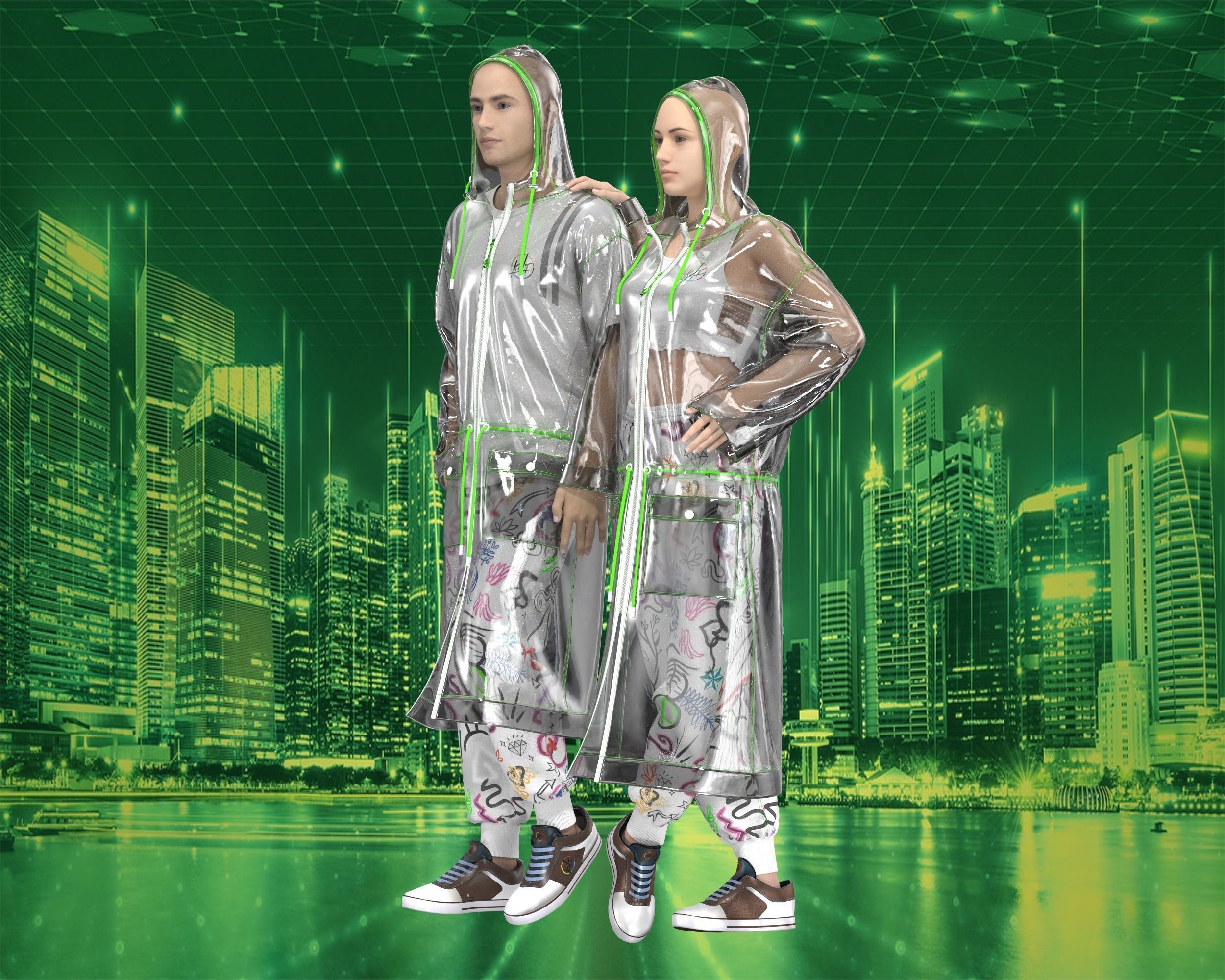 Unisex transparency Hoodie with Jogger 3D model_2