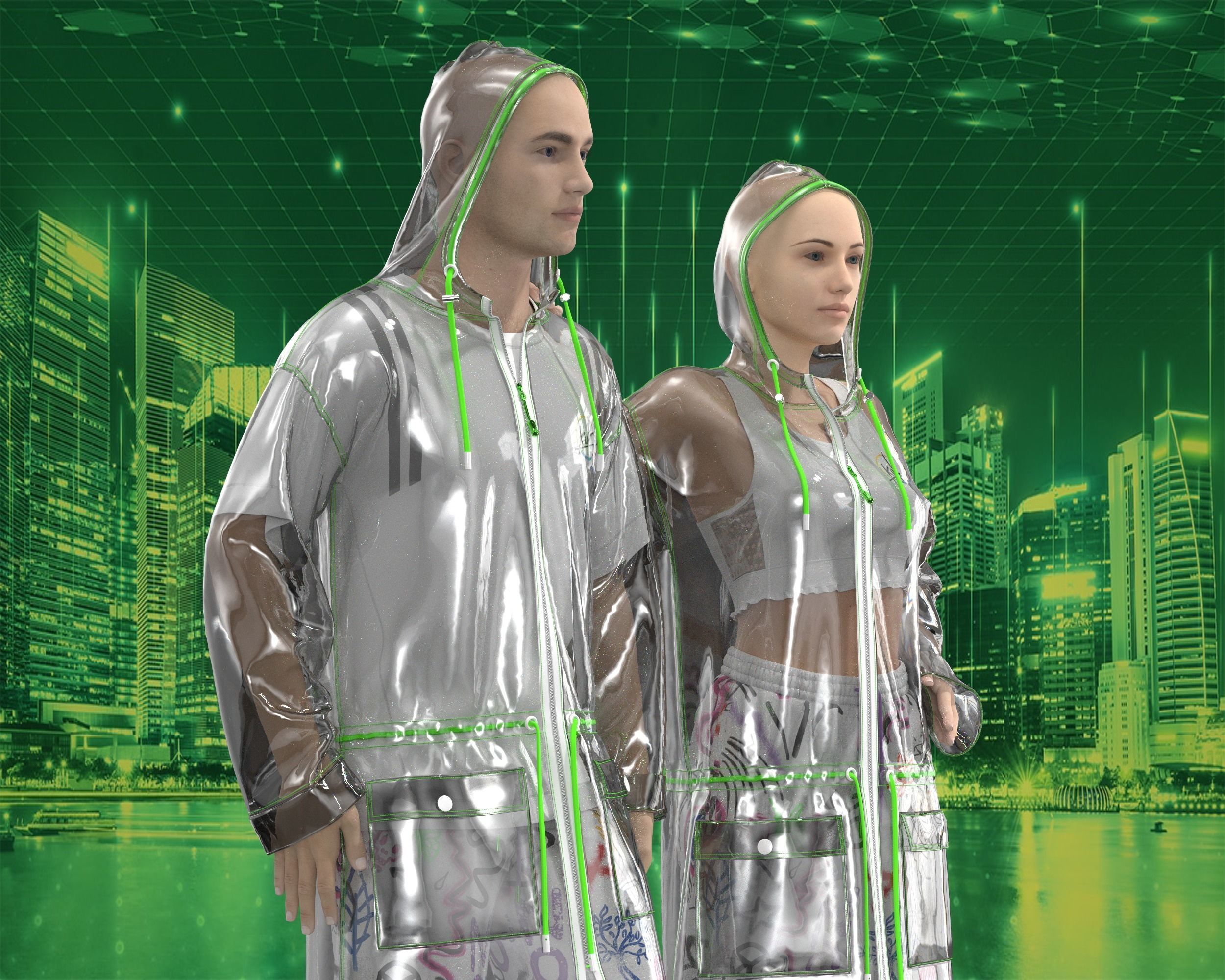 Unisex transparency Hoodie with Jogger 3D model_4