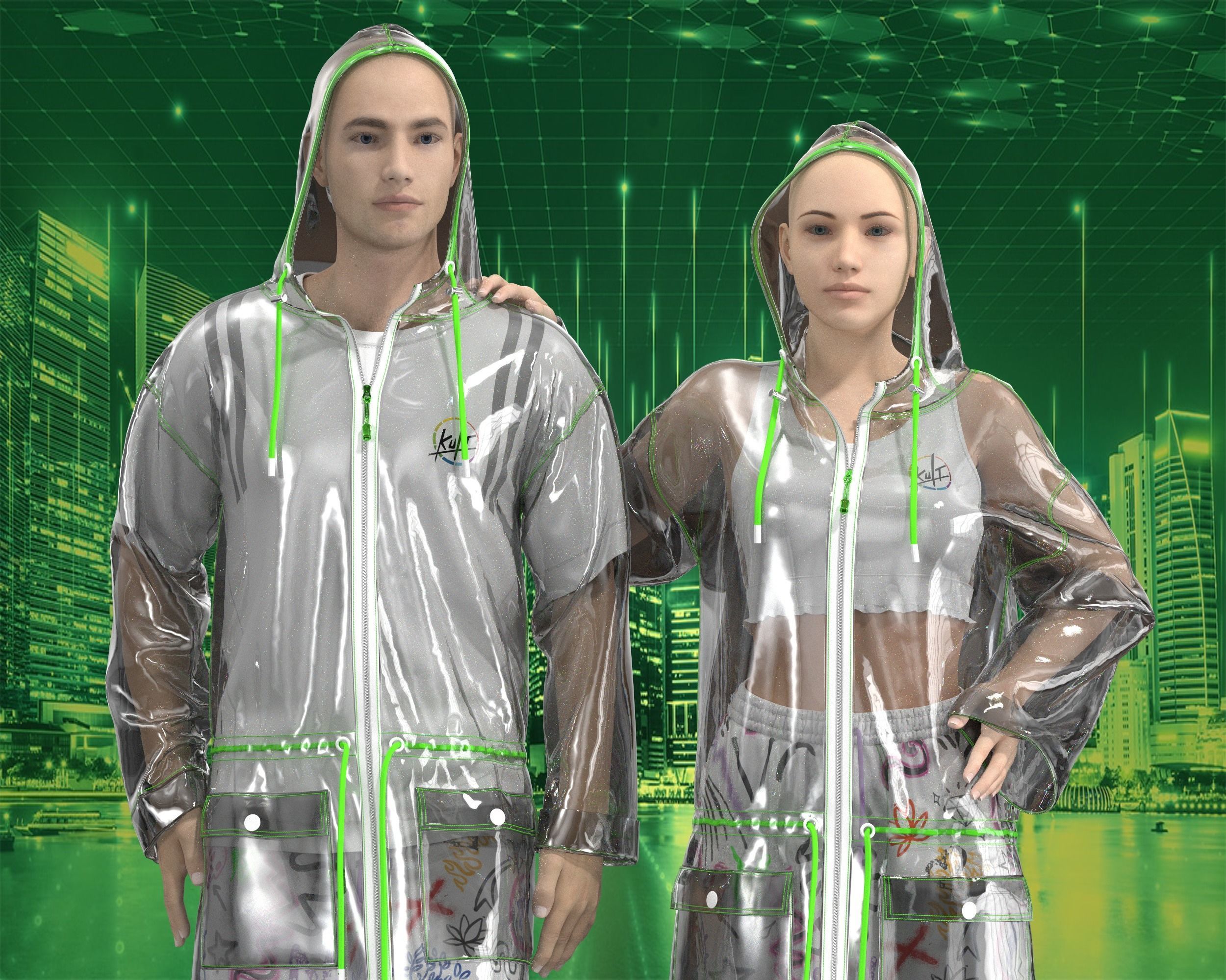 Unisex transparency Hoodie with Jogger 3D model_1