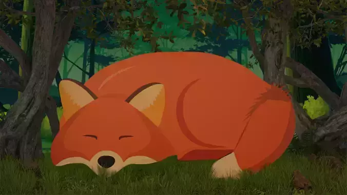 Sleeping Moma Fox 2D Animated Low-poly 3D model