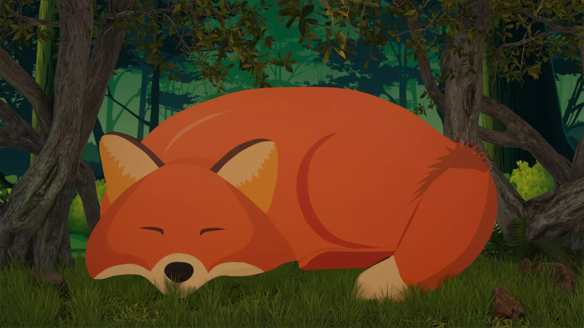 Sleeping Moma Fox 2D Animated Low-poly 3D model