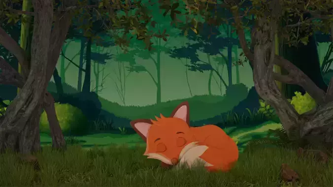 Sleeping Baby Fox 2D Breathing Animated  Low-poly 3D model