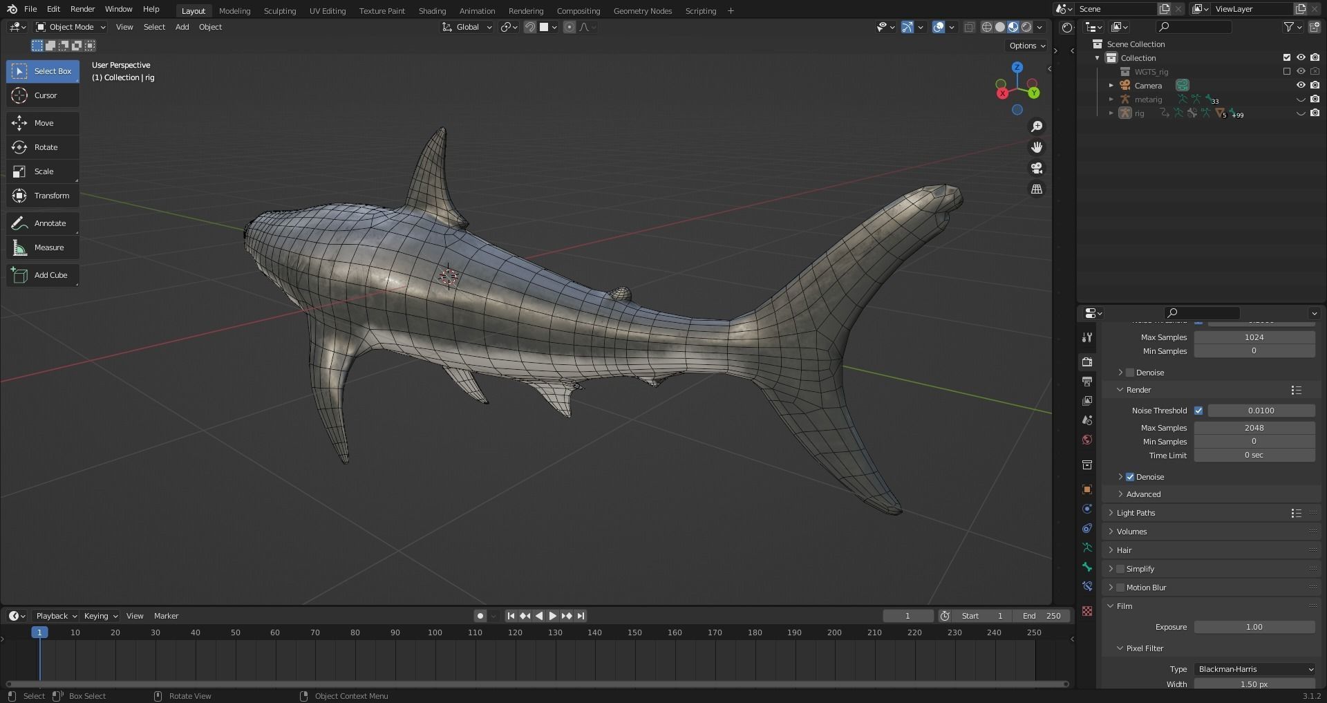  Great White Shark Rigged in Blender  Low-poly 3D model_19