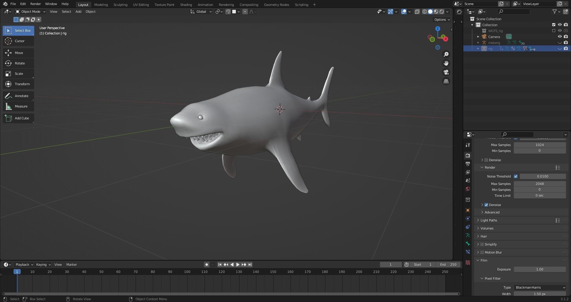  Great White Shark Rigged in Blender  Low-poly 3D model_14
