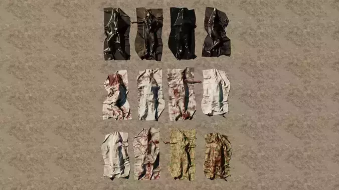 Apocalyptic Dead Bodies Under Sheets 3D model