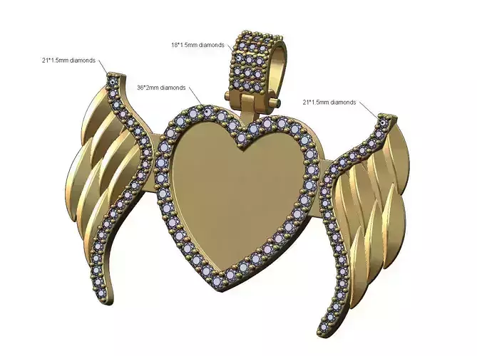 Diamond wings heart memory picture pendant