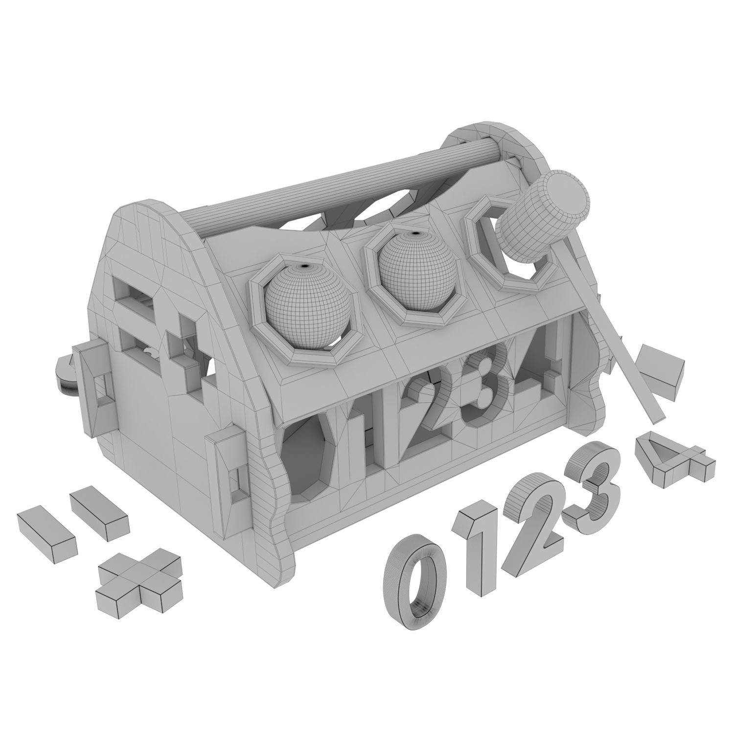 Educational wooden toy collapsible house sorter Low-poly 3D model_8