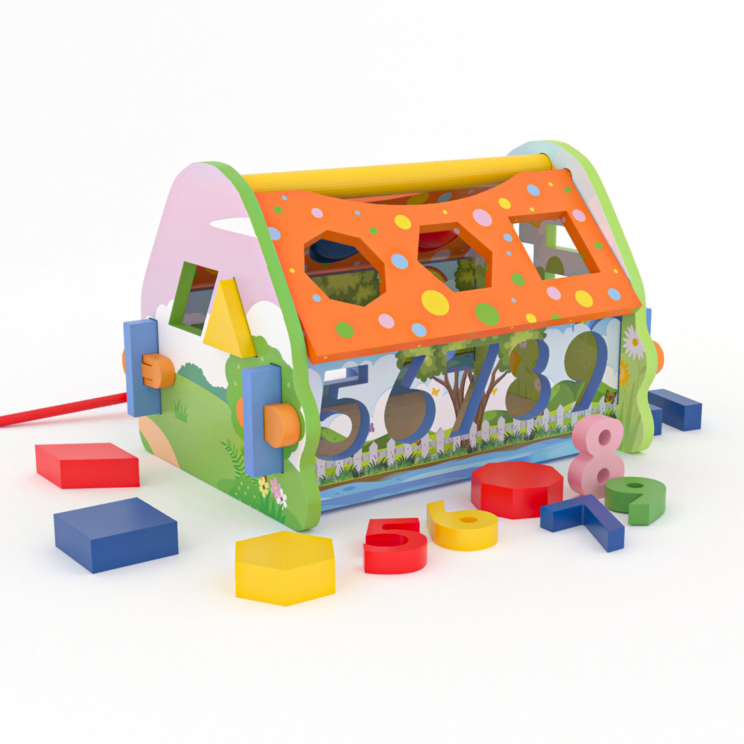 Educational wooden toy collapsible house sorter Low-poly 3D model_1