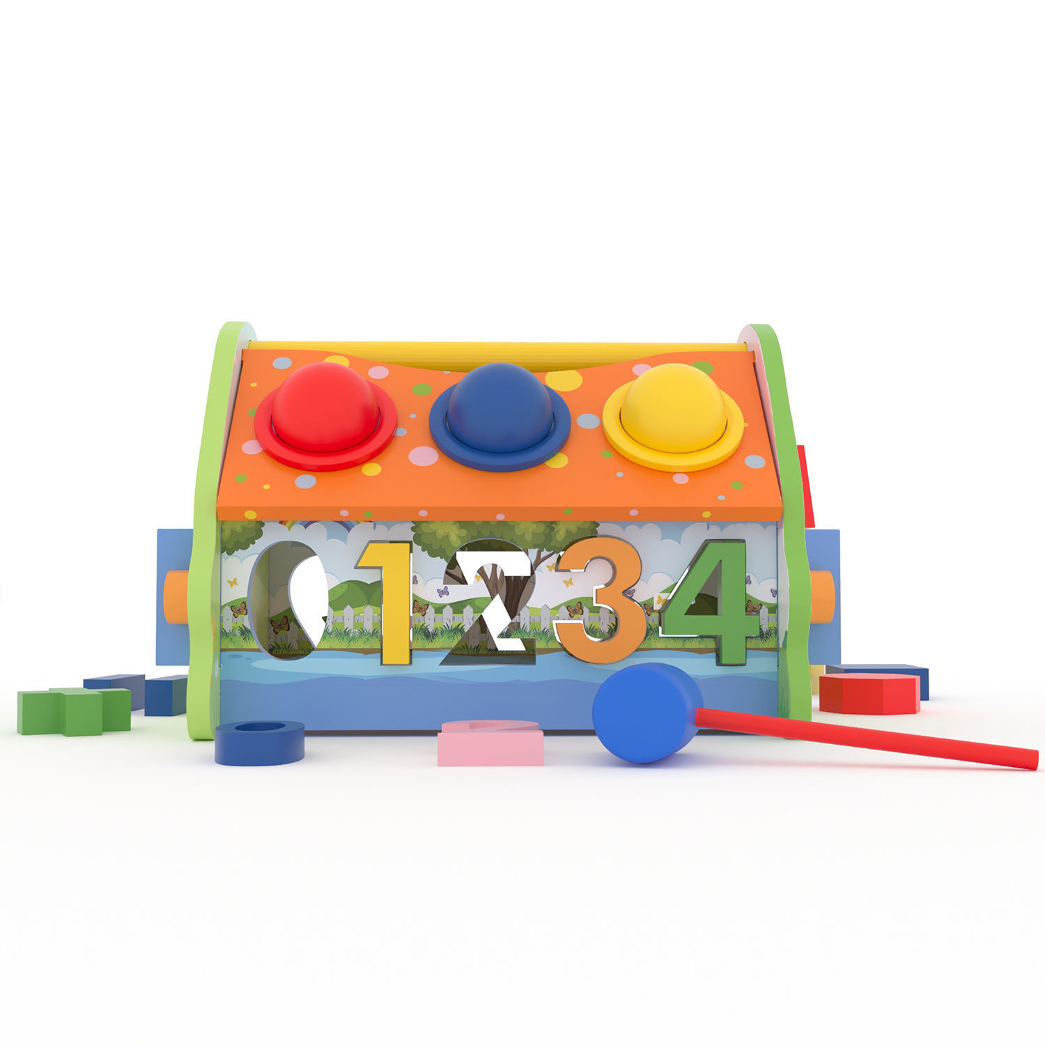 Educational wooden toy collapsible house sorter Low-poly 3D model_2