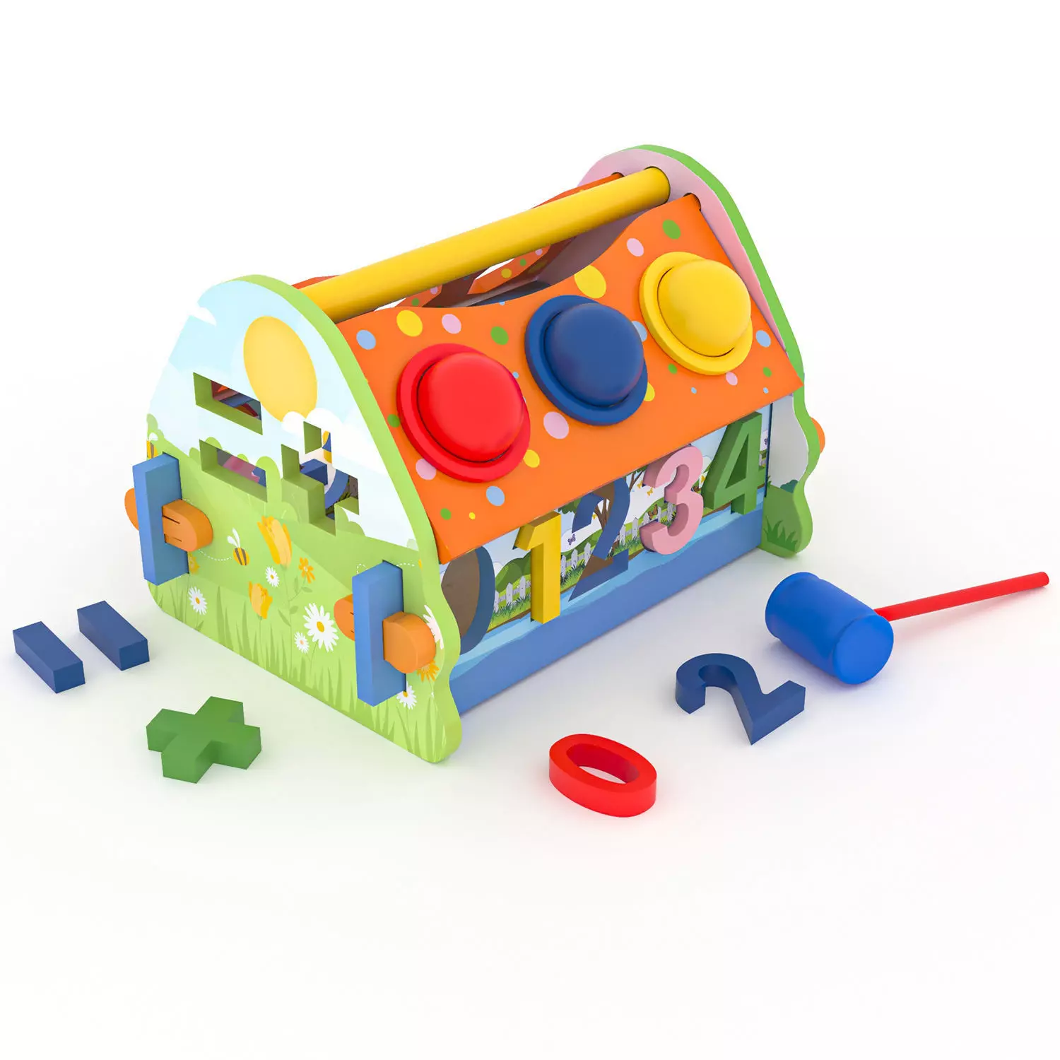 Educational wooden toy collapsible house sorter Low-poly 3D model_0