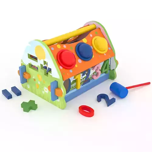 Educational wooden toy collapsible house sorter Low-poly 3D model
