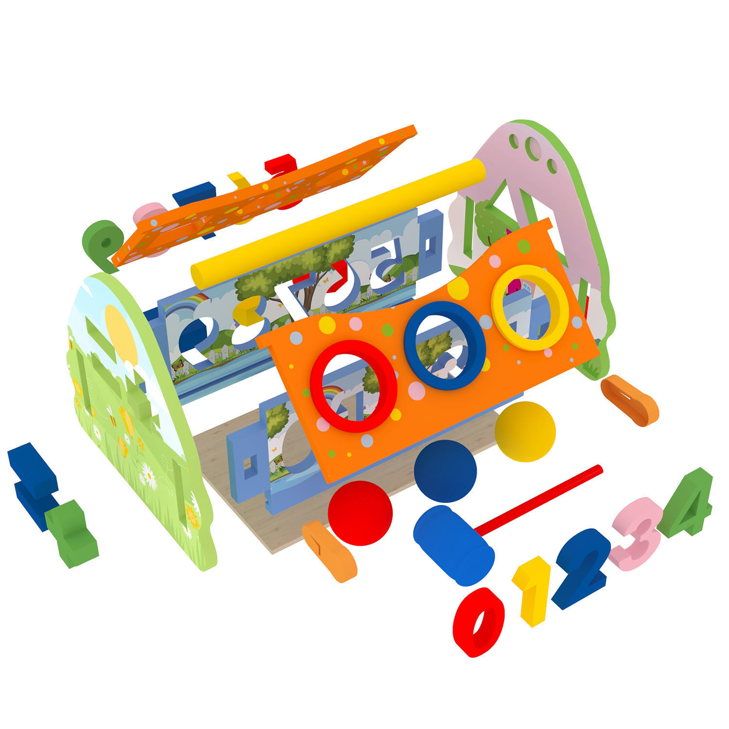 Educational wooden toy collapsible house sorter Low-poly 3D model_7