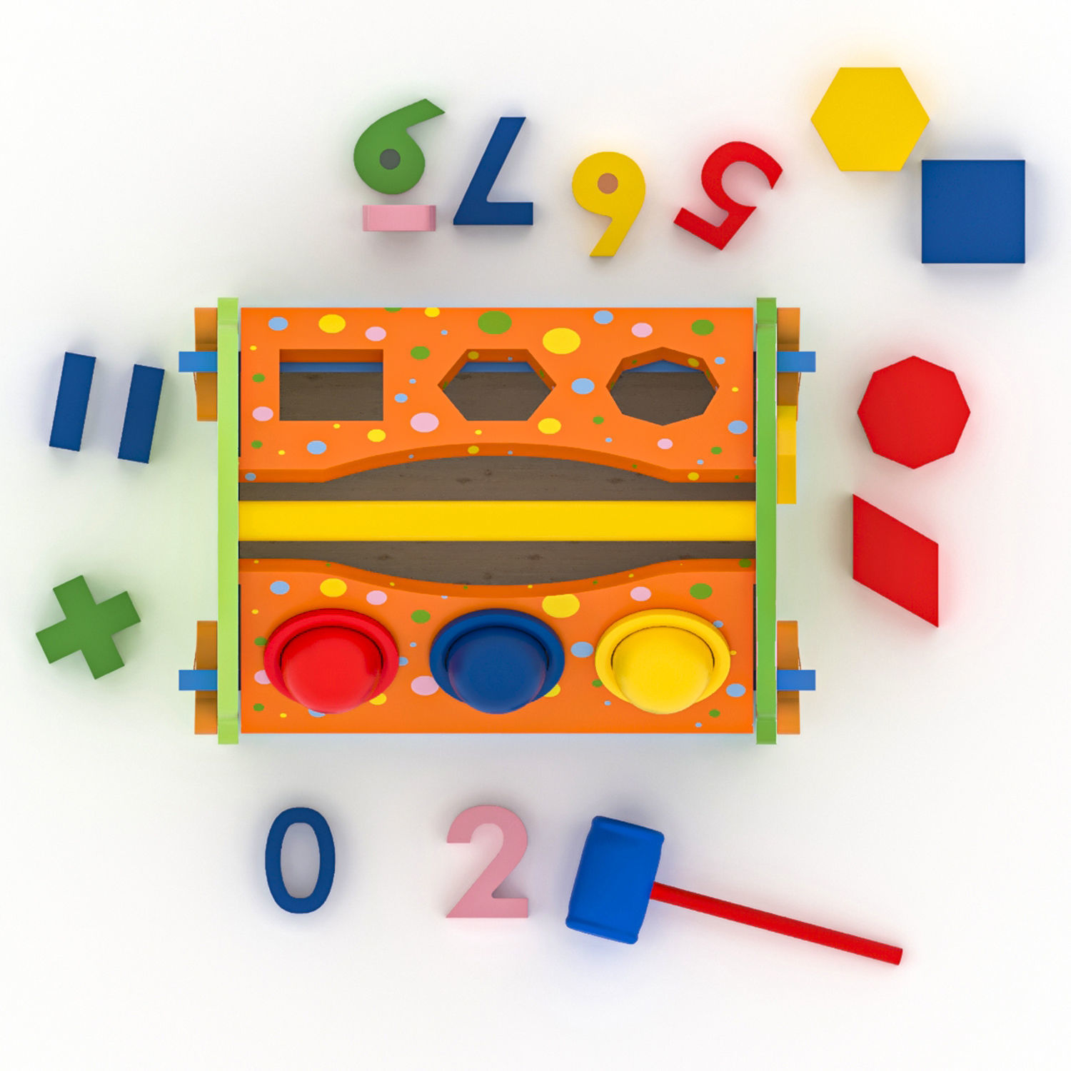 Educational wooden toy collapsible house sorter Low-poly 3D model_3